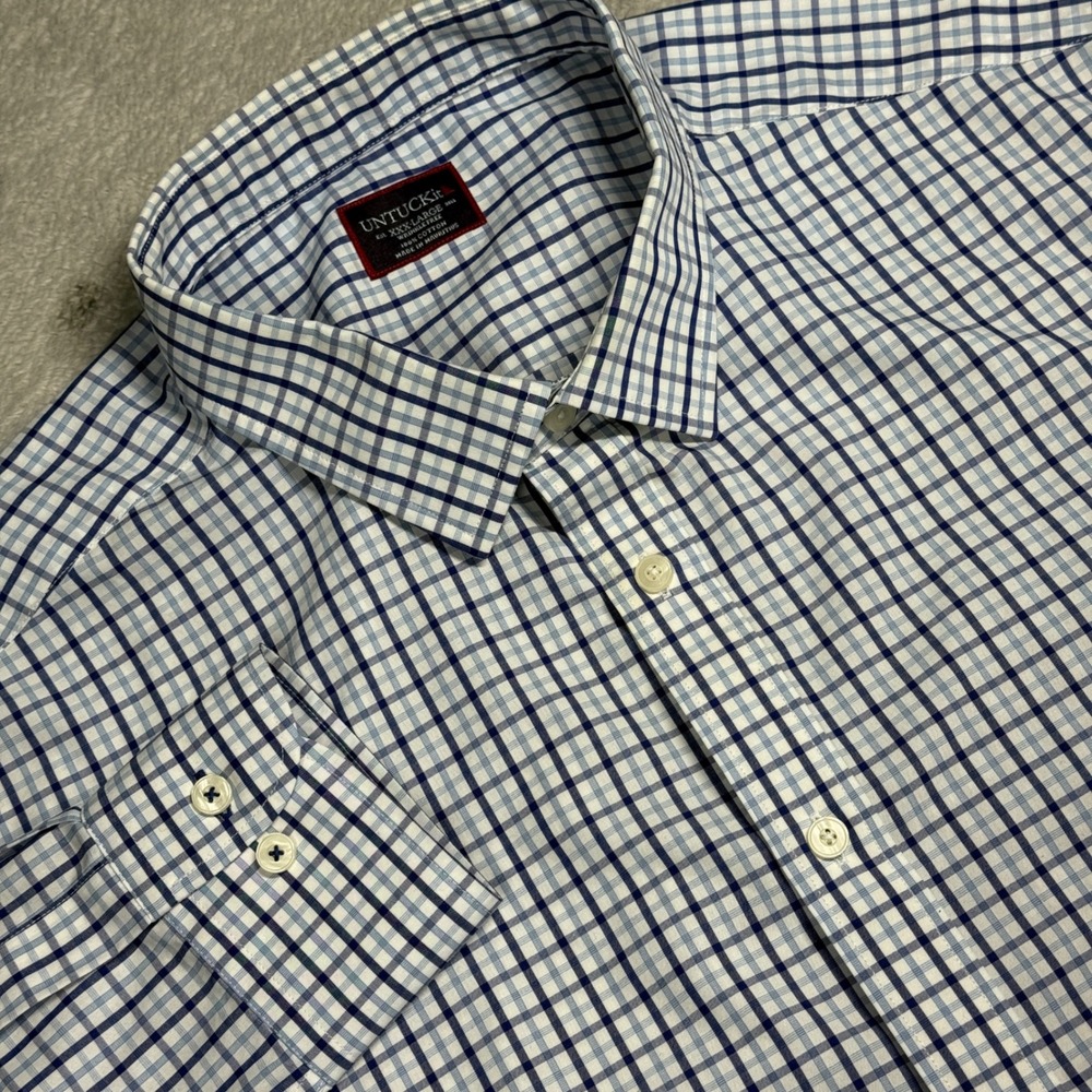 UNTUCKit Ruffino Shirt Mens XXXL Blue Check Wrinkle Free Cotton Button Down